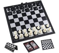 Scacchiera Professionale, 3 in 1 Scacchiere con Magnetici Scacchi, Dama, Backgammon Gioco da Tavolo Portatile e Educativo, Scacchiera Pieghevole da Viaggio per 6 + Anni Bambini e Adulti (25cm x 25cm)