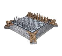 Scacchiera Professionale Antico Egitto - Set Antico Egitto con Piramidi e Piano in Vetro 40x40 cm, Base in Ceramica e Pedine in Resina Oro e Argento di Alta Qualità - Idea Regalo