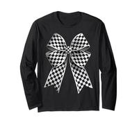 Scacchiera Scacchiera Nero Bianco Modello Ragazza Coquette Bow Maglia a Manica