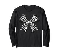 Scacchiera Scacchiera Nero Bianco Modello Ragazza Coquette Bow Maglia a Manica