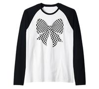 Scacchiera Scacchiera Nero Bianco Modello Ragazza Coquette Bow Maglia con Maniche Raglan