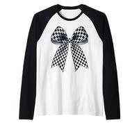 Scacchiera Scacchiera Nero Bianco Modello Ragazza Coquette Bow Maglia con Maniche Raglan