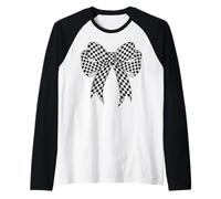 Scacchiera Scacchiera Nero Bianco Modello Ragazza Coquette Bow Maglia con Maniche Raglan