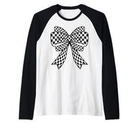 Scacchiera Scacchiera Nero Bianco Modello Ragazza Coquette Bow Maglia con Maniche Raglan