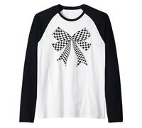 Scacchiera Scacchiera Nero Bianco Modello Ragazza Coquette Bow Maglia con Maniche Raglan