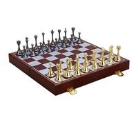 Scacchiera Set di scacchi da viaggio magnetico grande in metallo deluxe, gioco da tavolo for adulti in lega retrò, scatola portatile, scacchiera pieghevole scacchi(Gold+black)