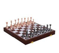 Scacchiera Set di scacchi da viaggio magnetico grande in metallo deluxe, gioco da tavolo for adulti in lega retrò, scatola portatile, scacchiera pieghevole scacchi(Rose gold+black)