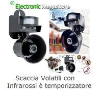 SCACCIA VOLATILI UCCELLI SONORO SENSORE CREPUSCOLARE PIR DI MOVIMENTO FINO 10 MT