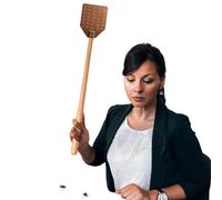 Scacciamosche da esterno | Manuale di 49,4 cm | Racchetta in pelle PU con manico in legno per vespe ranch cortile tavolo da giardino cucina soggiorno ristorante