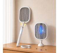 Scacciamosche elettrico 5000 V, 2 in 1, con luce UV e luce notturna, con batteria USB-C da 2000 mAh, testa pieghevole a 180° e manico telescopico da 61-72 cm,