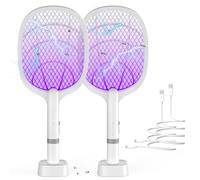 Scacciamosche elettrico, 5000 V, 2 in 1, USB di tipo C, con batteria ricaricabile e trappola per luce UV, per zanzare, mosche, vespe e tarme, confezione da 2