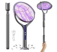 Scacciamosche elettrico allungabile, 2800 V, acchiappamosche elettrico con luce UV, testa girevole a 90°, ricarica USB-C, rete di protezione sicura, trappola per mosche elettrica