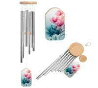 Scacciapensieri astratto floreale con inchiostro alcolico rosa petali verde acqua campanelli a vento commemorativo tono profondo con 6 tubi in alluminio decorazione da giardino per esterni cortile