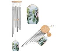 Scacciapensieri commemorativi con paesaggio primaverile nel villaggio acquatico per la perdita della persona cara, campanelli a vento in legno per esterni, piccoli campanelli a vento in bambù