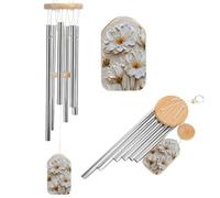 Scacciapensieri con margherite floreali bianche testurizzate, grandi campane a vento botaniche, con 6 tubi in alluminio, decorazione da giardino e cortile