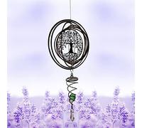 Scacciapensieri da giardino 3D in acciaio inox - Ornamenti per finestra con palla rotante Gazing e coda a spirale (albero della vita)