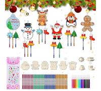 Scacciapensieri di Natale in Legno, 12pcs Kit di Campanelli a Vento in Legno di Natale, Scacciapensieri Natalizi Fai da Te, Decorazioni Natalizie in Legno per Bambini Fatta a Mano con Cordino, Penna