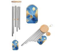 Scacciapensieri in lamina d'oro blu paesaggio montagna acqua luna campanelli a vento commemorativo tono profondo con 6 tubi in alluminio decorazione da giardino esterno cortile