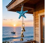 Scacciaspiriti a forma di stella marina costiera con campane in metallo, decorazione da appendere sulla spiaggia dell'oceano per patio, portico, giardino, casa, bohémien, ornamento da parete