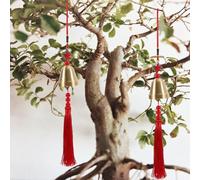 Scacciaspiriti cinese Feng Shui in ottone, 30 cm, rame e poliestere, decorazione per porta o auto con simbolo dei cinque imperatori, colori rosso/giallo, nappa con nodo cinese per ricchezza ed energia