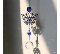Scacciaspiriti turco con ciondolo in cristallo per giardino, patio e interni, decorazione da appendere con occhio di Fatima blu, 14,5-17,7 (farfalla A)