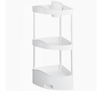 BAKAJI Mensola Angolare Bagno con cassetto, Organizer Multiripiano in Plastica dura, Unità di Mensole ad Angolo Portaoggetti, Scaffale Organizer Minimal per Bagno, Cucina, Ufficio, Casa (3 Ripiani)