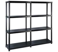 Scaffalatura con 4 ripiani, in plastica, 122 x 30,5 x 130 cm, set di 2 scaffali a incastro per officina, garage, cantina, con elevata portata e facile montaggio, per ordine e stoccaggio