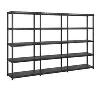 Scaffalatura con 5 ripiani, in plastica, 255 x 40 x 185 cm, set da 3 pezzi, scaffali da officina, scaffali per carichi pesanti, per garage, cantina, ufficio e stoccaggio