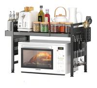 Scaffalatura Estensibile Allungabile Porta Microonde in acciaio con Ripiano, Mensola Organizer con Portaspezie e Portaposate da Cucina, Mobiletto con Piedini Antiscivolo Organizza al meglio la tua cuc