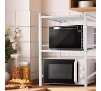 Scaffalatura Estensibile Allungabile Porta Microonde in acciaio con Ripiano, Mensola Organizer con Portaspezie e Portaposate da Cucina, Mobiletto con Piedini Antiscivolo-40/64*36,5*78 cm-bianco