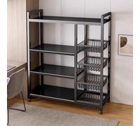 Scaffalatura in metallo resistente a 4 ripiani, con ruote, altezza regolabile (5 cm), carrello portaoggetti mobile per garage, 92 x 32 x 108 cm, nero