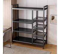 Scaffalatura in metallo resistente a 4 ripiani, con ruote, altezza regolabile, per garage e cucina, nero, 92 x 32 x 108 cm