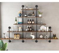 Scaffalatura industriale a tubo da 178 cm, 5 ripiani rustici in legno massiccio e metallo resistente, mensole da parete, mensole da cucina a parete, libreria, mensole da parete per bagno, soggiorno
