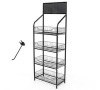 Scaffalatura per negozi al dettaglio, 140 x 50 x 27 cm, scaffalature per supermercati, scaffalatura per negozi, scaffalatura con 4 ripiani, scaffale per officina con 5 ganci a parete forata, cantina,