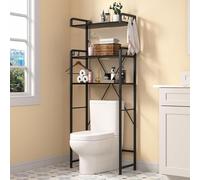 Scaffalatura per WC, lavatrice, scaffale per WC sopra il box dell'acqua, 3 livelli, organizer da bagno con 5 ganci, salvaspazio, per lavanderia, bagno, toilette, colore nero