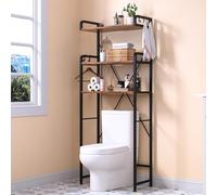 Scaffalatura per WC, lavatrice, scaffale per WC sopra il box dell'acqua, 3 livelli, organizer da bagno con 5 ganci, salvaspazio, per lavanderia, bagno, toilette, marrone