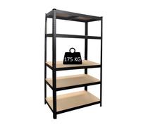 SCAFFALE 5 RIPIANI IN METALLO E LEGNO GRIMA NERO PORTATA 175 KG 90x40x180 CM