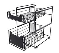 Scaffale a 2 piani in acciaio al carbonio, cassetto telescopico a 2 livelli, cassetto estraibile da cucina sotto il lavandino con cassetti sotto il lavandino, portaspezie per bagno e cucina