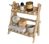 Scaffale a 2 ripiani in legno pieghevole a scala, scaffale a doppio strato, versatile per casa e ufficio, salvaspazio, elegante espositore