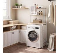 Scaffale a 3 ripiani sopra la lavatrice, mobile indipendente sopra il water con barra appendiabiti, per bagno o lavanderia, quercia chiara e bianco, 67x40x162 cm Mobiletto versatile e salvaspazio: lo 