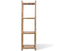 Scaffale a 4 ripiani, quadrato, in bambù, libreria per soggiorno | Colore bambù naturale, design compatto, versatile come portasciugamani, supporto per piante, facile da pulire