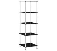Scaffale a 5 Livelli Nero 40x40x130 cm in Vetro Temperato, Mensola Moderna per Soggiorno Ufficio Bagno, Ripiano in Vetro Rinforzato 5mm con Struttura in Acciaio Inossidabile, Facile Pulire e Montare
