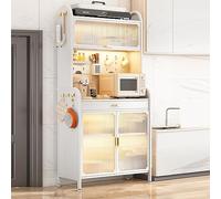 Scaffale a 5 ripiani per forno a microonde e panettiere, con cassetti in metallo, per fai da te, a schermo piatto, porta a goccia trasparente, 4 ganci, soluzione perfetta per bar