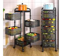 Scaffale a 5 ripiani per verdure su ruote, organizer da cucina rotondo in metallo, cesto di frutta rimovibile per casa e dispensa