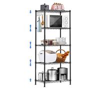 Scaffale a 5 ripiani, regolabile, in filo metallico, per cucina, bagno, lavanderia, balcone, dispensa (29 x 54 x 149,9 cm, nero)