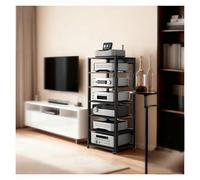 Scaffale a 7 ripiani con ruote, supporto regolabile per giradischi, DVD, TV Box, nero, armadio console - perfetto per l'installazione di home theater