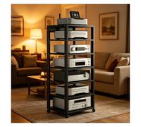 Scaffale A 7 Ripiani HiFi Rack, Giradischi Mobile DVD, Media Stand Supporto Con Ruote Universali, Regolabile Mobiletto Portaoggetti, Per La Casa, L'ufficio E Il Teatro(Nero)