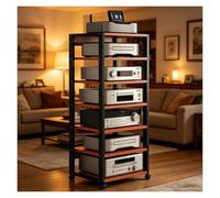 Scaffale A 7 Ripiani HiFi Rack, Giradischi Mobile DVD, Media Stand Supporto Con Ruote Universali, Regolabile Mobiletto Portaoggetti, Per La Casa, L'ufficio E Il Teatro(Red)