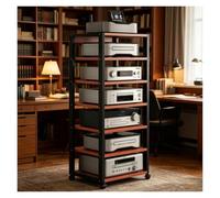 Scaffale A 7 Ripiani HiFi Rack, Giradischi Mobile DVD, Piccolo Mobiletto Stereo E Supporti Audio-Video, Regolabile Mobiletto Portaoggetti, Per La Casa, L'ufficio E Il Teatro(Red)