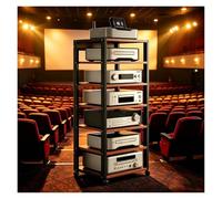 Scaffale A 7 Ripiani HiFi Rack, Regolabile Mobiletto Portaoggetti, Supporto Audio Av Tower Media Stand, Con Ripiano Regolabile In Altezza E Ruote, Per La Casa, L'ufficio E Il Teatro(Red)